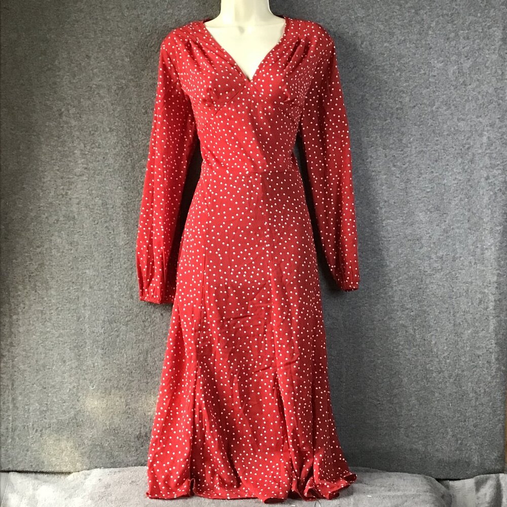 Suzanne Betro‎ Red White Polka Dot Midi Dress Sz L NWT